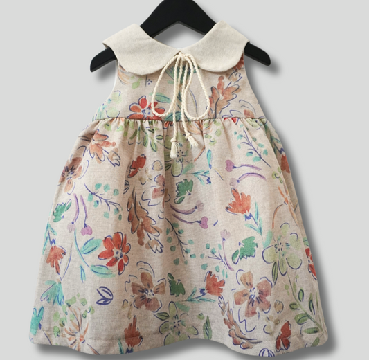 Flower Baby Girl Dress with Folded Neckline and Tie Detailing