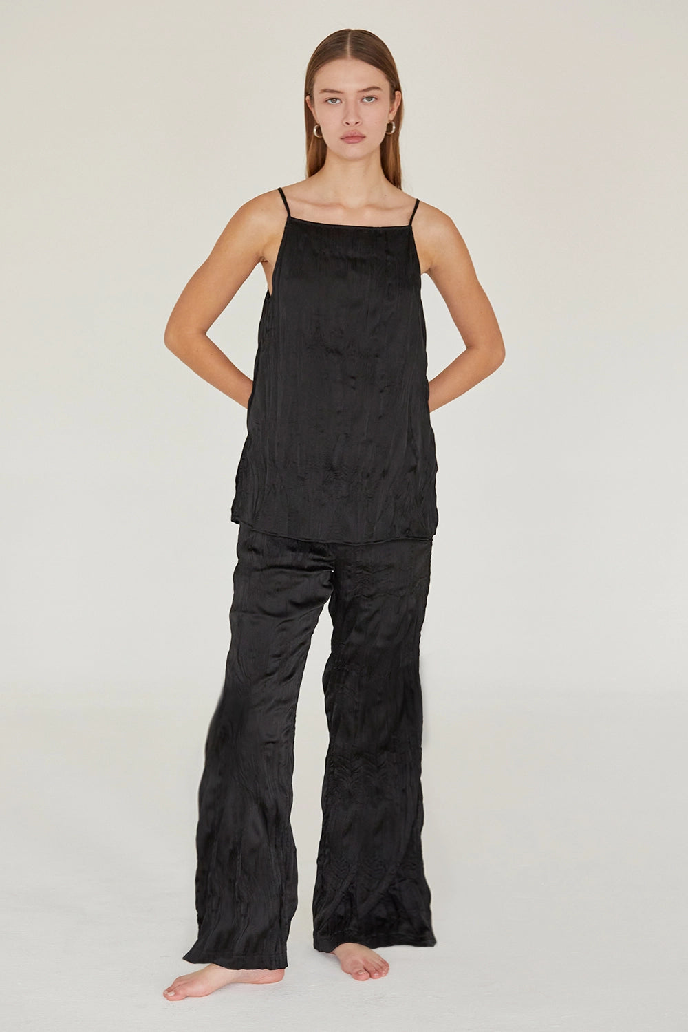 Elise Satin Pleated Easy Pants Set