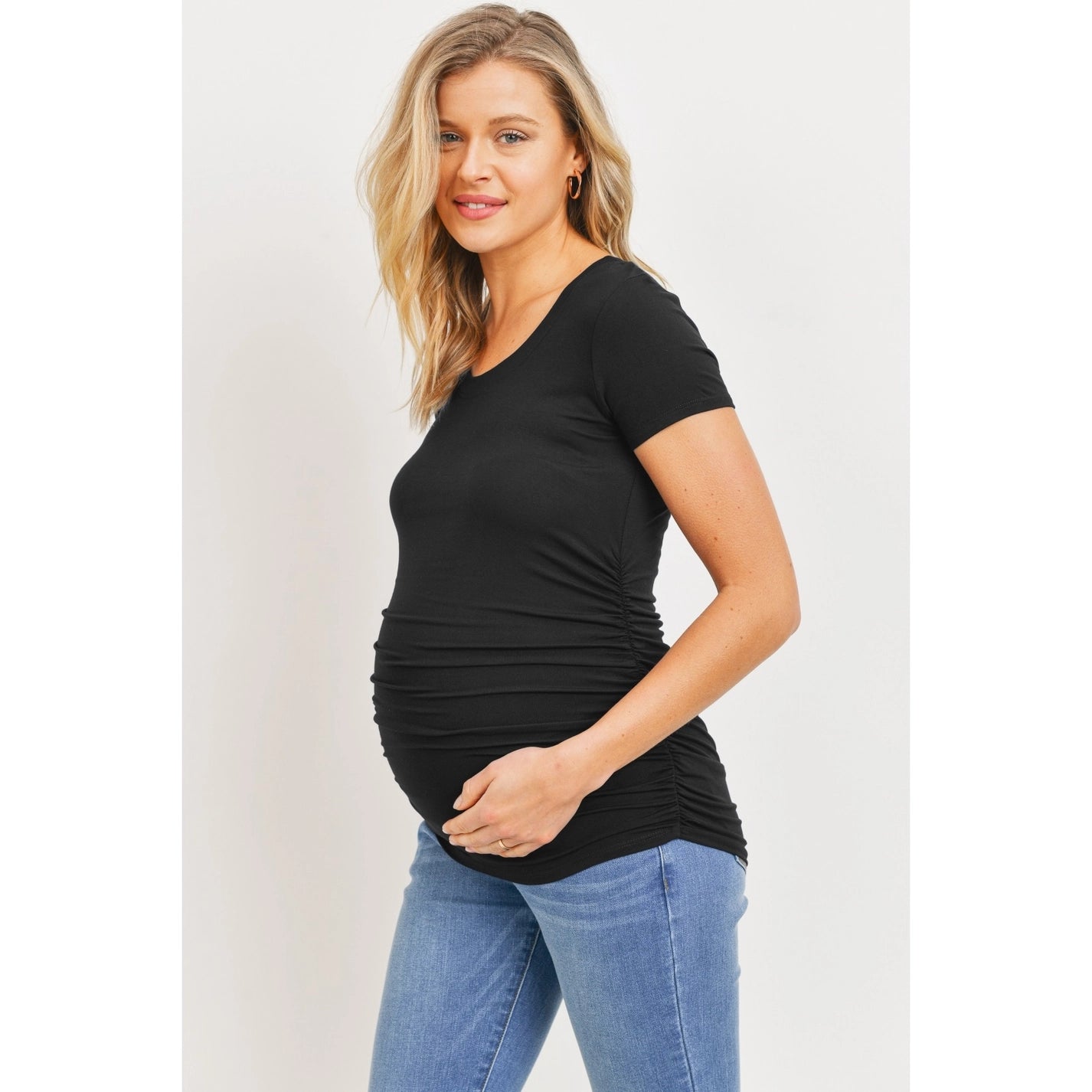 Round Neck Short Sleeve Maternity Ruched T-Shirt