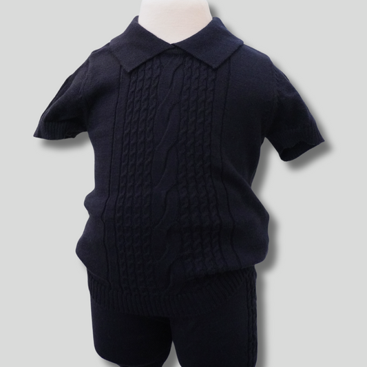 Navy Organic Cotton Shorts Knitted Set